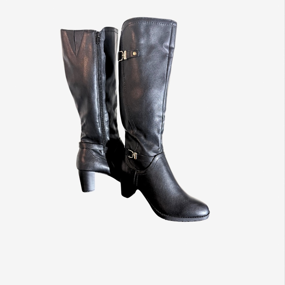 Karen Scott Black Knee High Boots Size 7 Block Heel Riding Boots NWOT